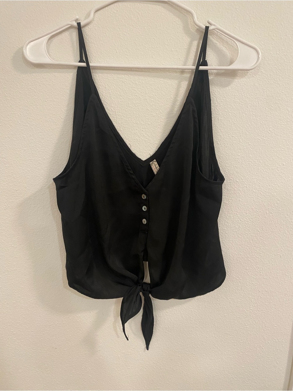 Free People Black Tie-Front Button Cami